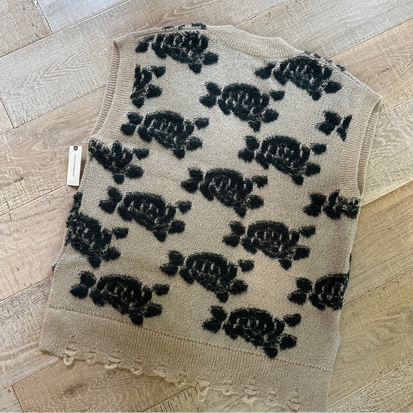 ANTHROPOLOGIE | Women’s Distressed Floral Sweater Vest Beige Size Medium - Picture 8 of 12